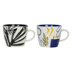 Lot de 2 tasses à thé en grès bleu et blanc - arty folk