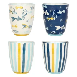 Lot de 4 tasses en grès bleu - un été à la mer
