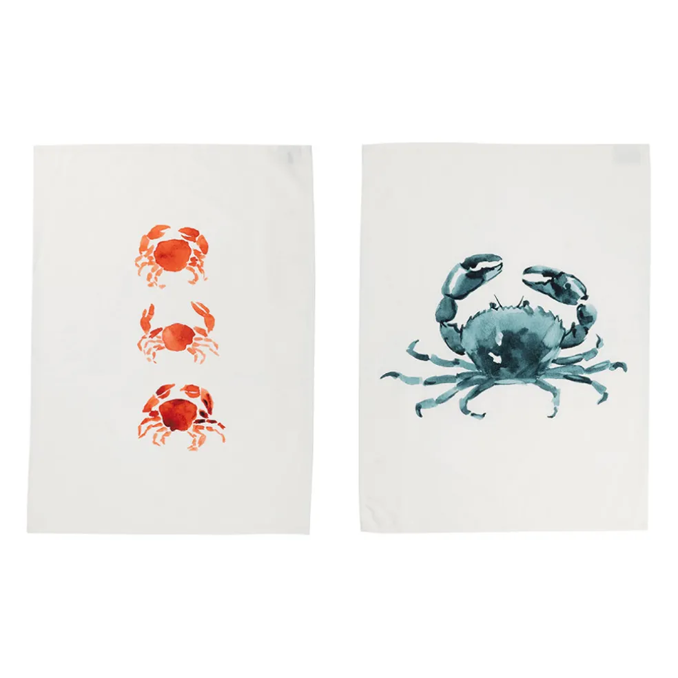 Lot de 2 torchons en coton blanc 50x70cm - Crustacé
