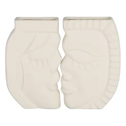Lot de 2 vases visage en grès beige - Greeka
