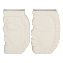 Lot de 2 vases visage en grès beige - Greeka