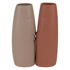 Lot de 2 vases visage en grès terracotta et beige h30cm