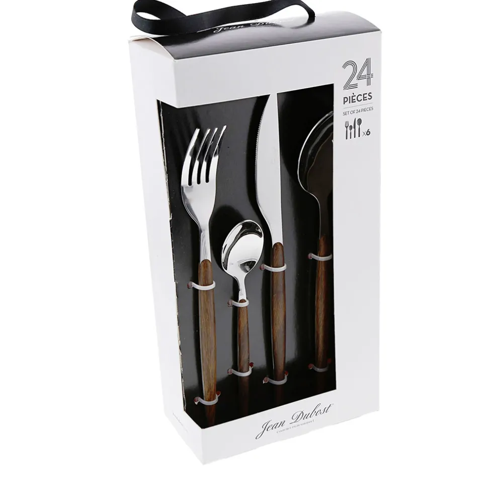 Menagere 24 pièces en inox et effet bois - Amsterdam