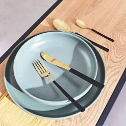 Menagère 16 pieces doré et noir en acier inoxydable