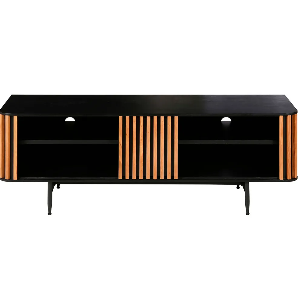 Meuble TV en chêne naturel et noir 4 niche L130cm - Linea