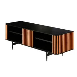 Meuble TV en chêne naturel et noir 4 niche L130cm - Linea