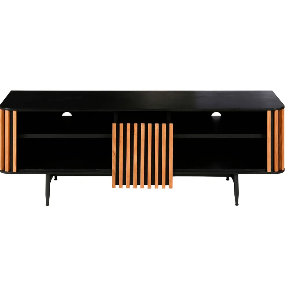 Meuble TV en chêne naturel et noir 4 niche L130cm - Linea