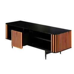 Meuble TV en chêne naturel et noir 4 niche L130cm - Linea