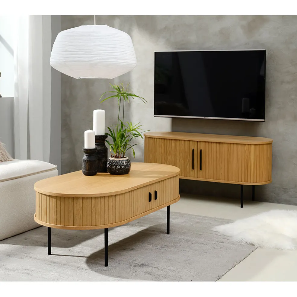 Meuble TV en placage chêne naturel l120cm - nola