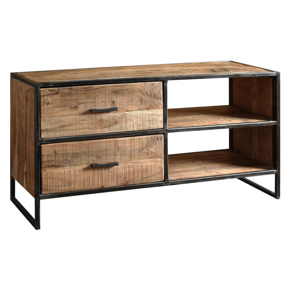 Meuble TV industriel en acacia et fer L120cm - Factory