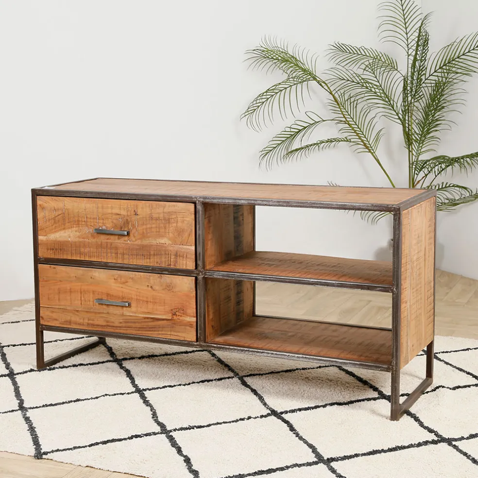 Meuble TV industriel en acacia et fer L120cm - Factory