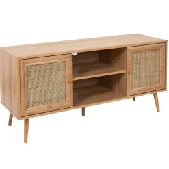 Meuble TV naturel en bois et cannage L115cm - Baia
