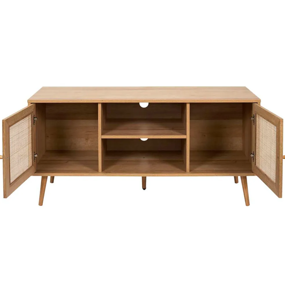 Meuble TV naturel en bois et cannage L115cm - Baia