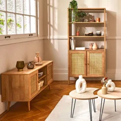 Meuble TV naturel en bois et cannage L115cm - Baia