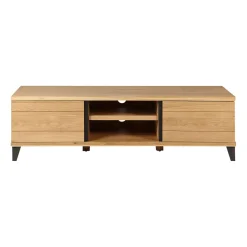 Meuble TV naturel en chêne 2 portes L150cm - Manny