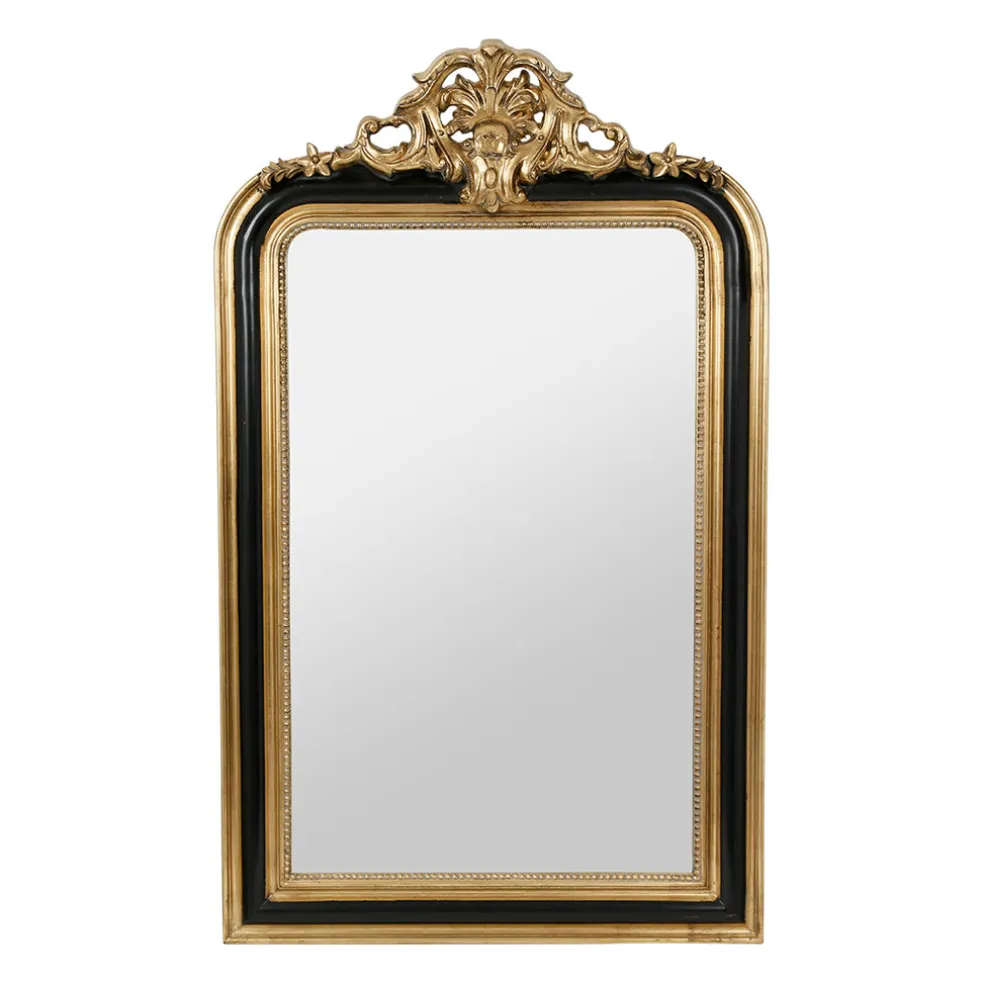 Miroir baroque noir et doré en bois - Féerie