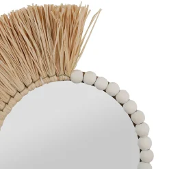 Miroir rond asymétrique en raphia - blue sand