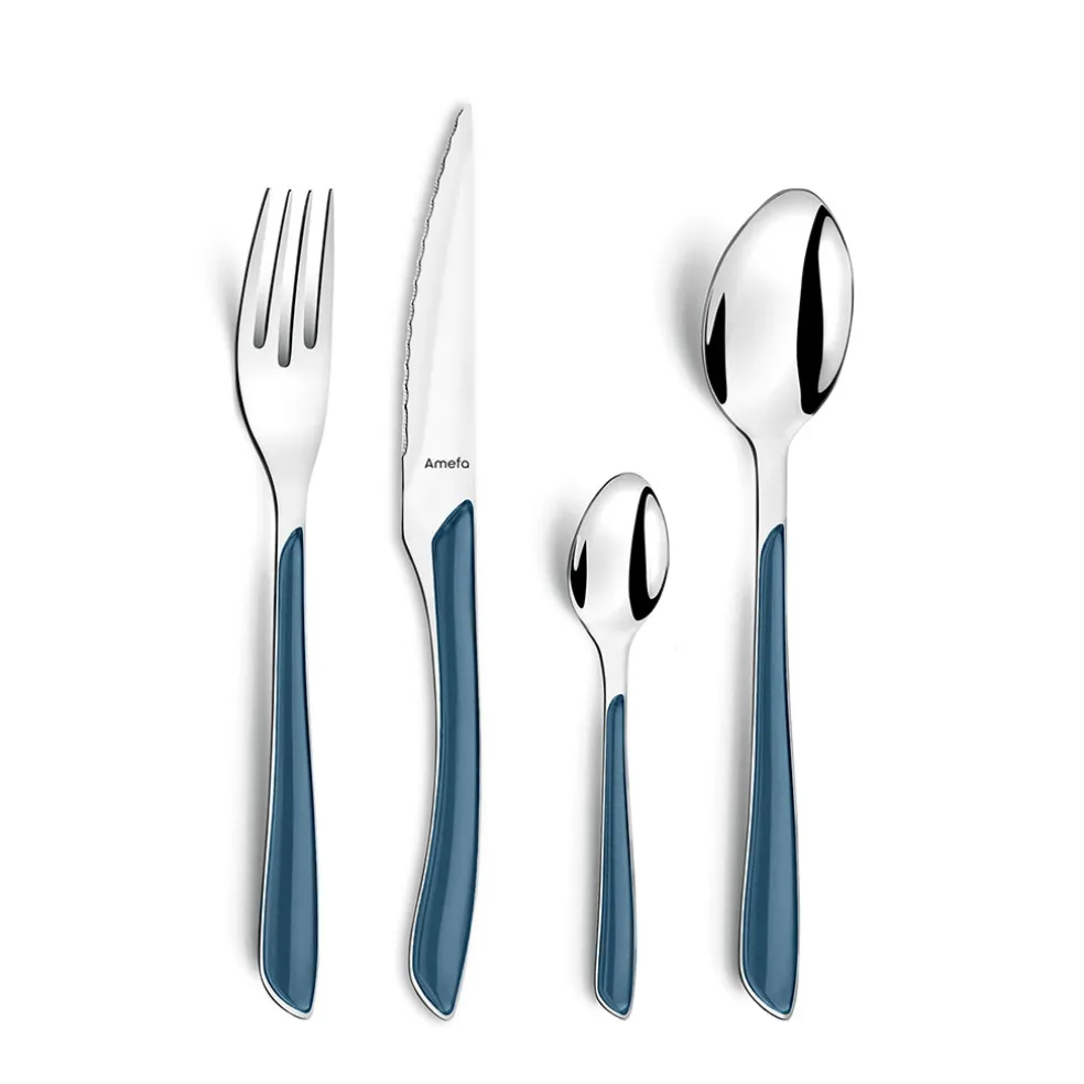 Ménagère 24 pièces acier et bleu denim - Eclat