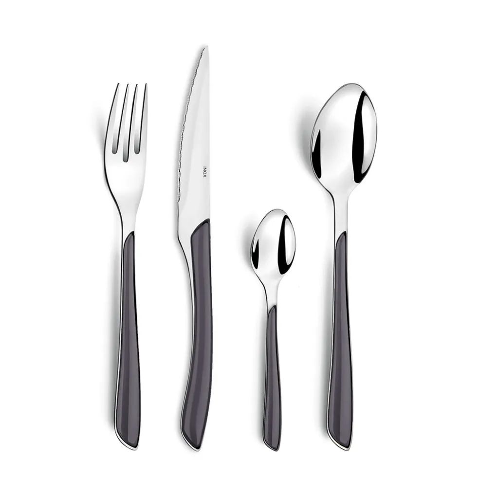 Ménagère 24 pièces acier et gris - Eclat