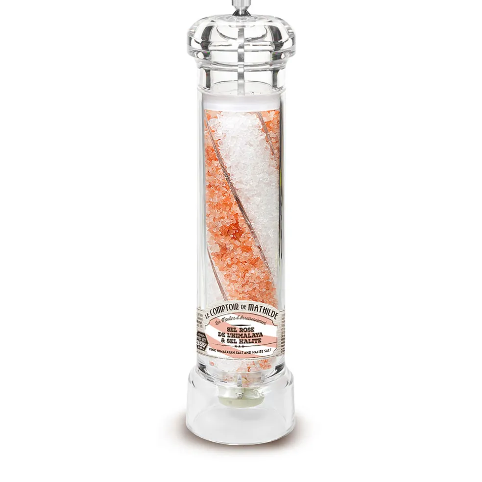 Moulin sel rose de l'Himalaya et sel blanc halite XL - 355g