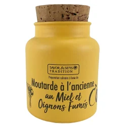 Moutarde à l'ancienne au miel et aux oignons fumés au bois de hêtre