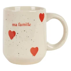 Mug en grès blanc et rouge moucheté 35cl - Famille