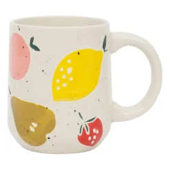 Mug en grès moucheté écru et multicolore 38cl - Les Fruits