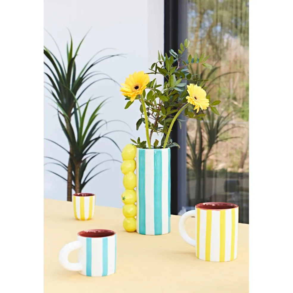 Mug en grès rayé jaune et blanc 40cl - Alaria