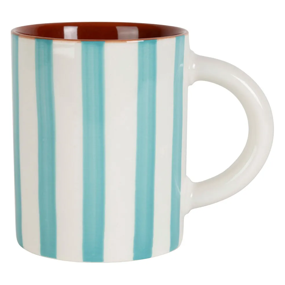 Mug en grès rayé turquoise et blanc 40cl - Alaria