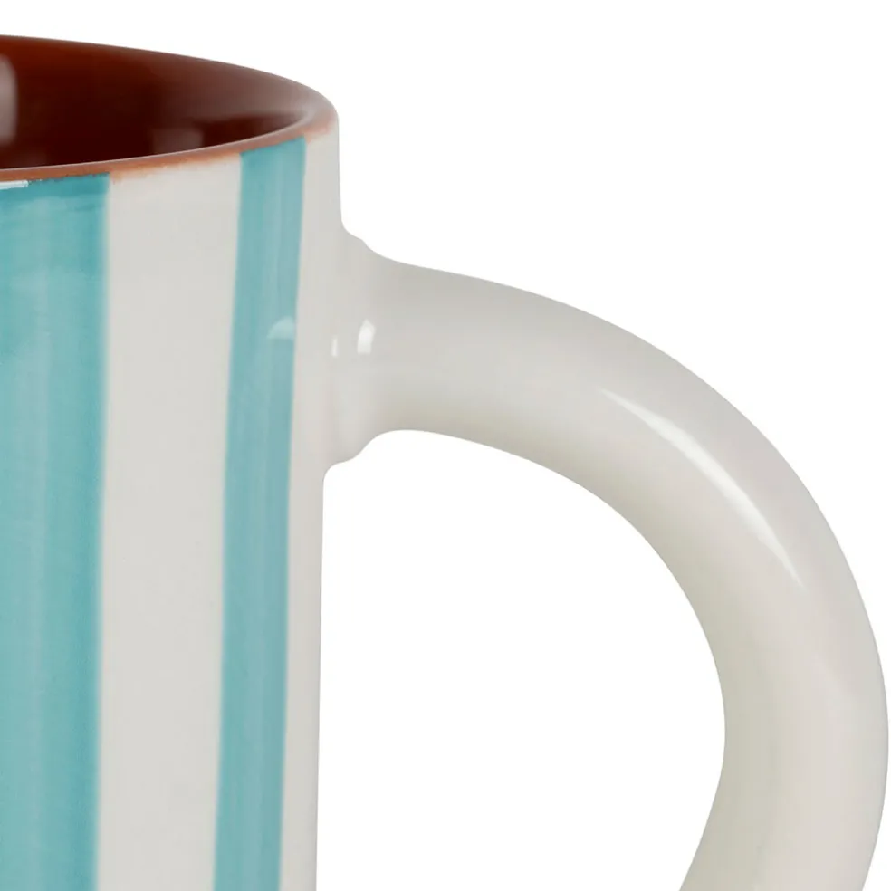 Mug en grès rayé turquoise et blanc 40cl - Alaria