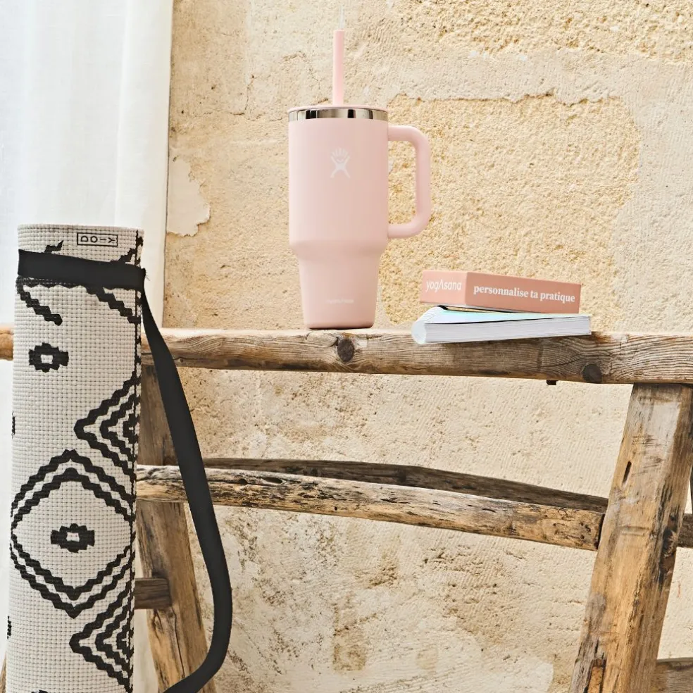 Mug isotherme avec poignée et paille rose 946ml