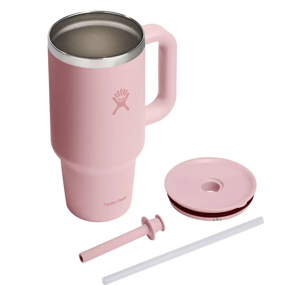 Mug isotherme avec poignée et paille rose 946ml