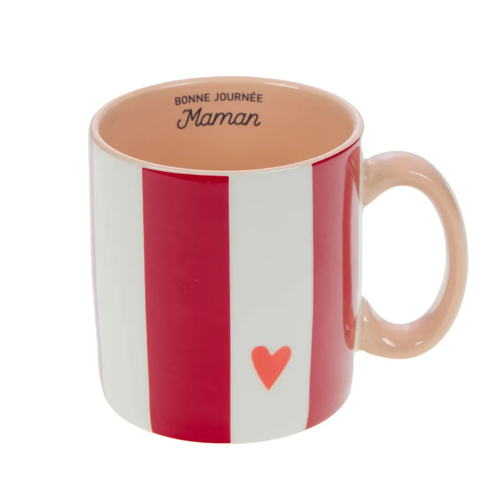 Mug Maman rayé rouge et blanc en porcelaine - Ella