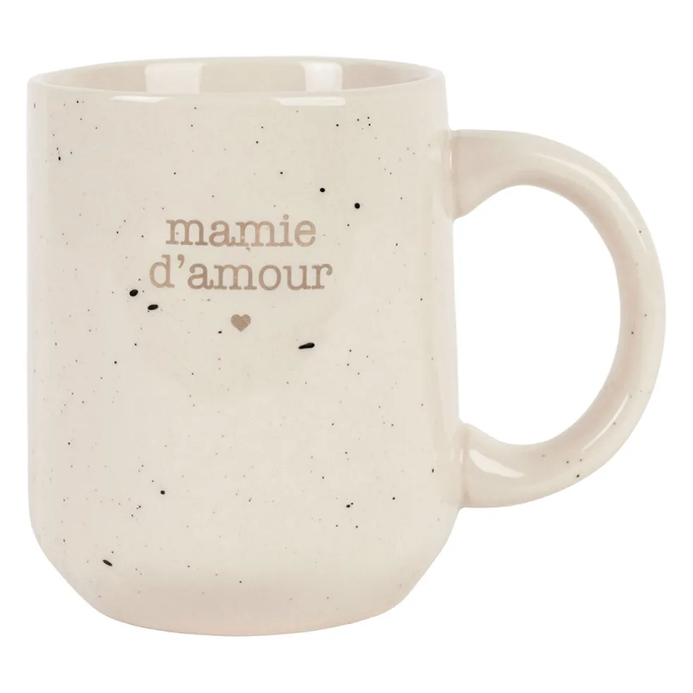 Mug Mamie en grès blanc moucheté 35cl - Bonheur Étoilé