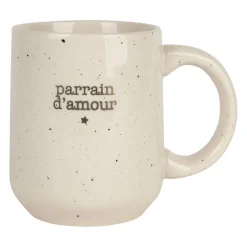 Mug parrain en grès blanc moucheté 35cl