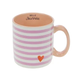 Mug rayé rose et blanc en porcelaine - Ella