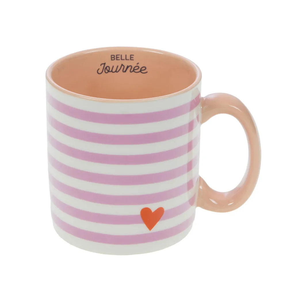 Mug rayé rose et blanc en porcelaine - Ella