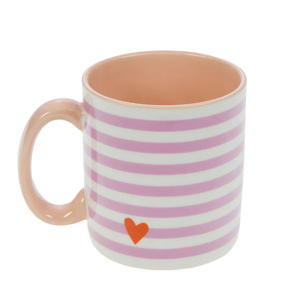 Mug rayé rose et blanc en porcelaine - Ella