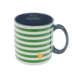 Mug rayé vert et blanc en porcelaine - Ella