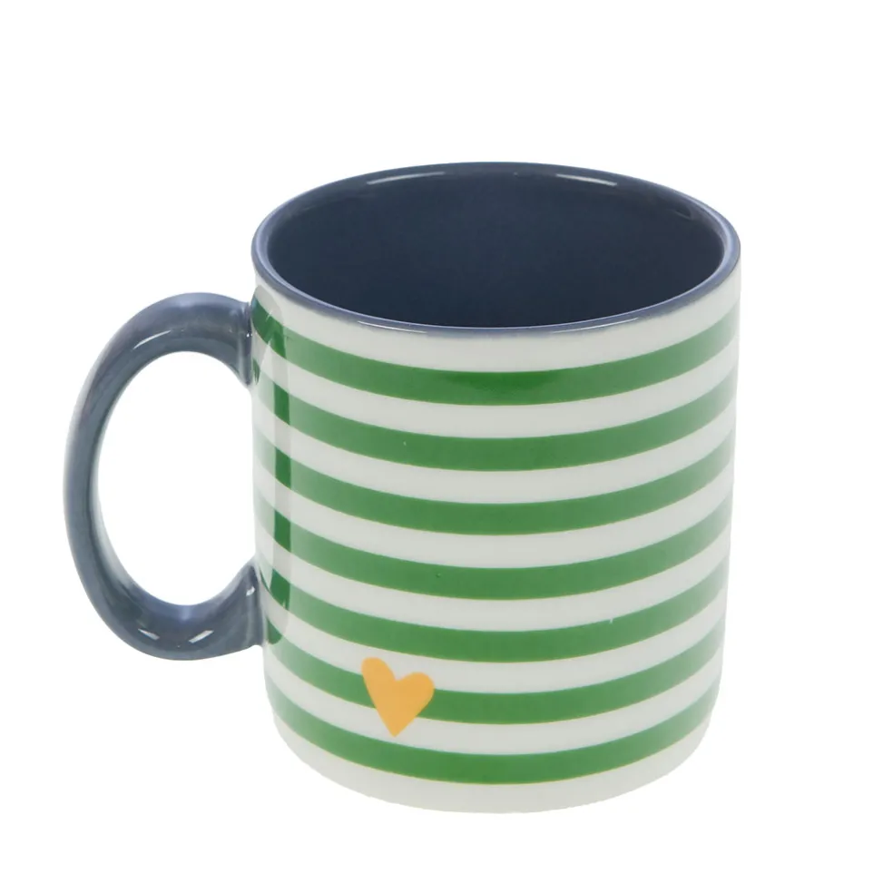 Mug rayé vert et blanc en porcelaine - Ella