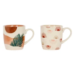 Mugs x2 terracotta et vert 30cl en porcelaine - sweet leaves