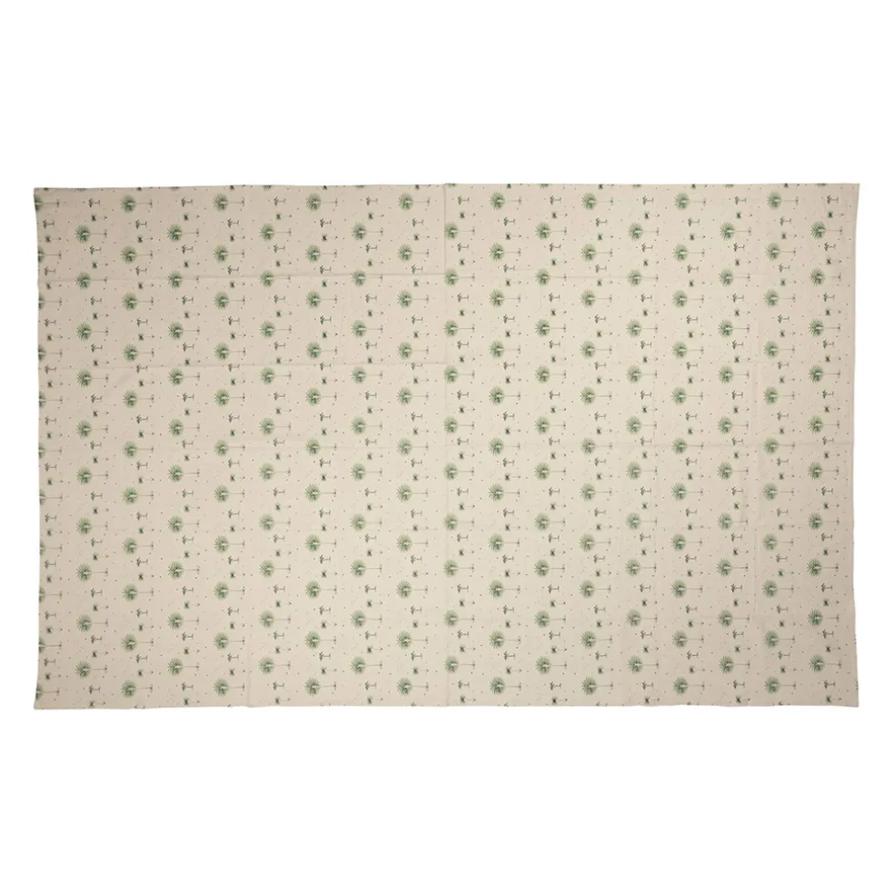 Nappe carrée en coton écru et vert 160x160cm - Paya