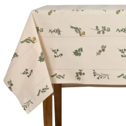 Nappe carrée en coton naturel et vert 160x160cm - Juline