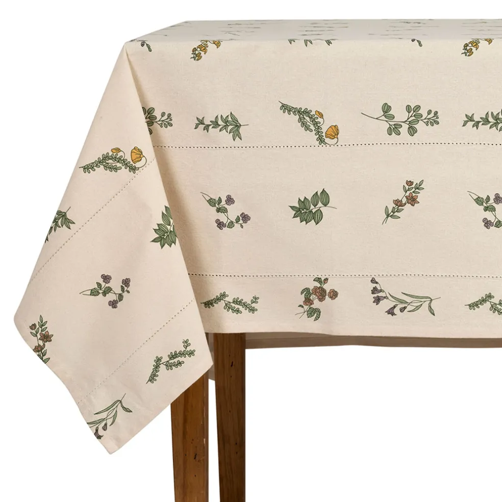 Nappe carrée en coton naturel et vert 160x160cm - Juline