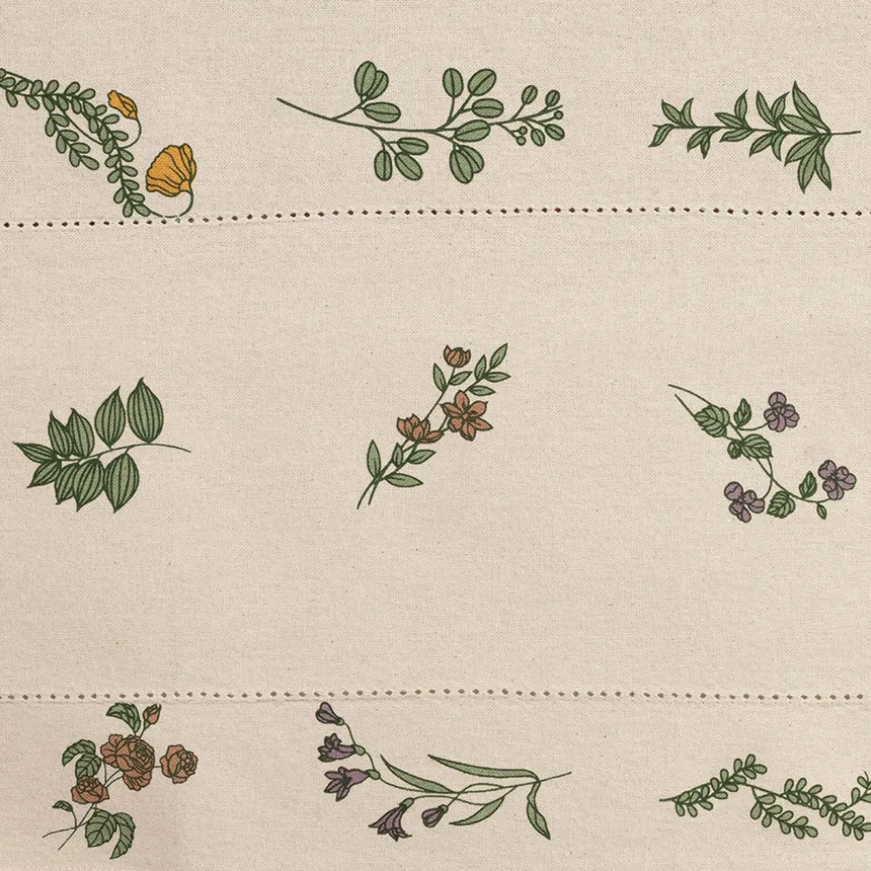 Nappe carrée en coton naturel et vert 160x160cm - Juline