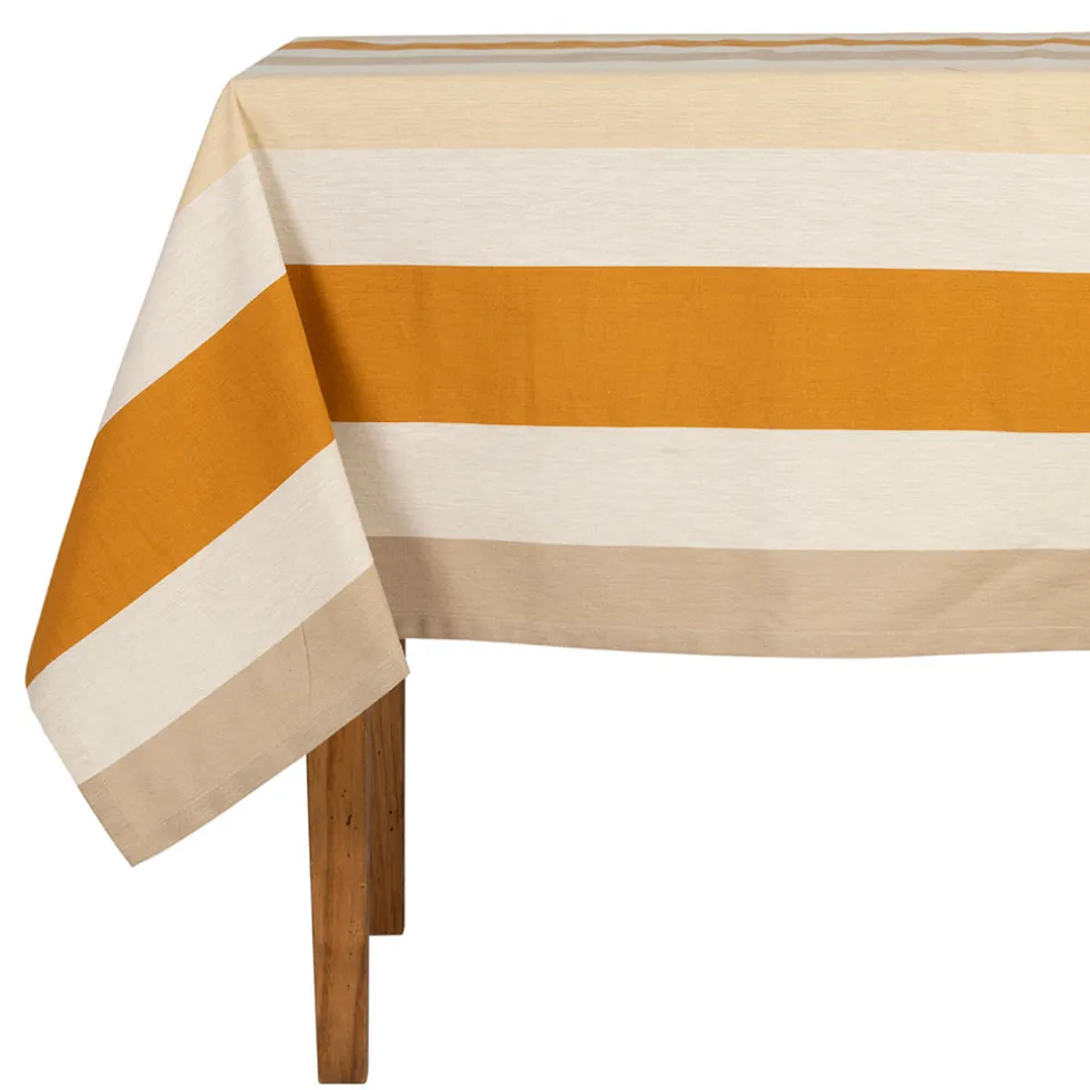 Nappe en coton écru et orange 250x145cm - Famille