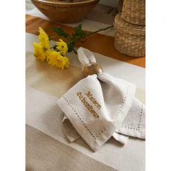 Nappe en coton écru et orange 250x145cm - Famille