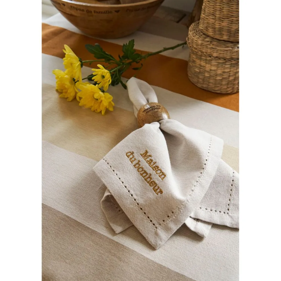 Nappe en coton écru et orange 250x145cm - Famille