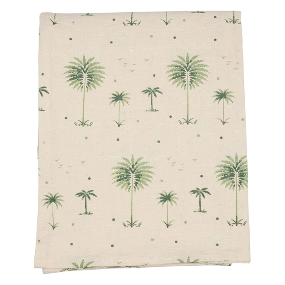 Nappe en coton écru et vert 320x160cm - Paya