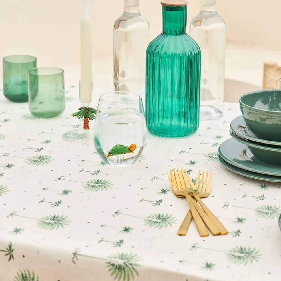 Nappe en coton écru et vert 320x160cm - Paya